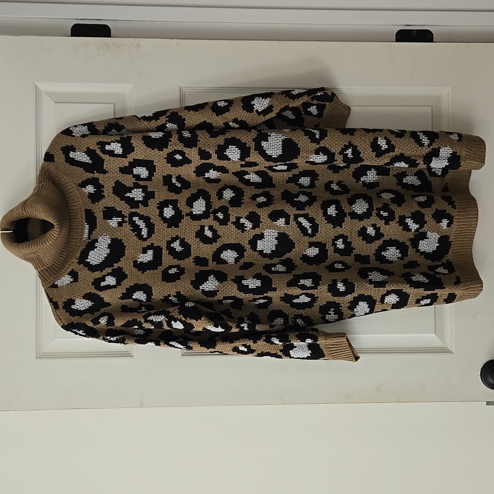NWOT Leopard Print Turtleneck Sweater Dress - Picture 2 of 7